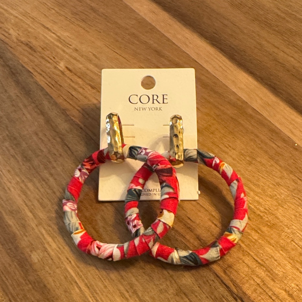 Fuchsia Pink and Gold Hoop Earrings